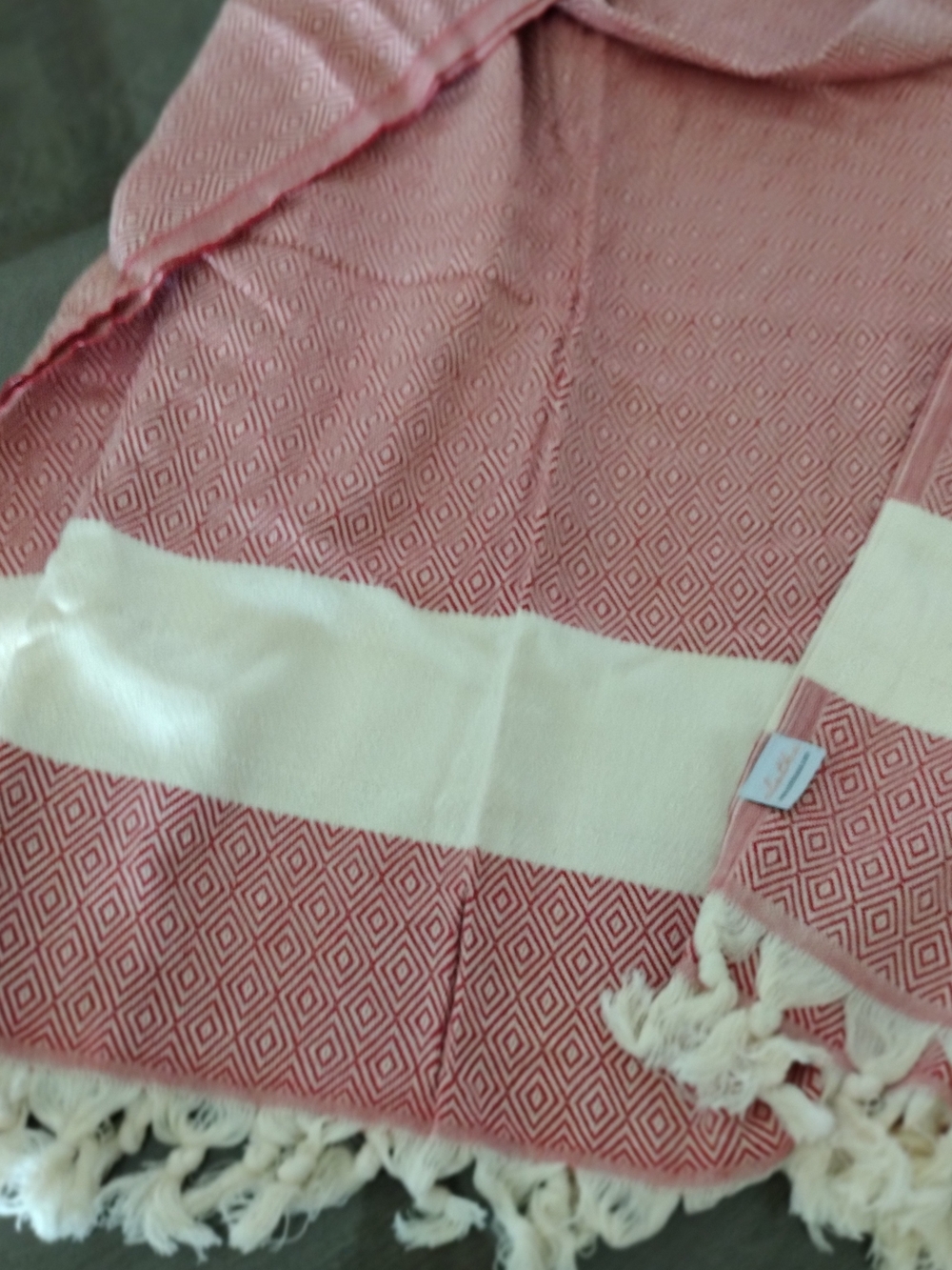 Red & White Cotton Diamond Weave Beach Travel Towel